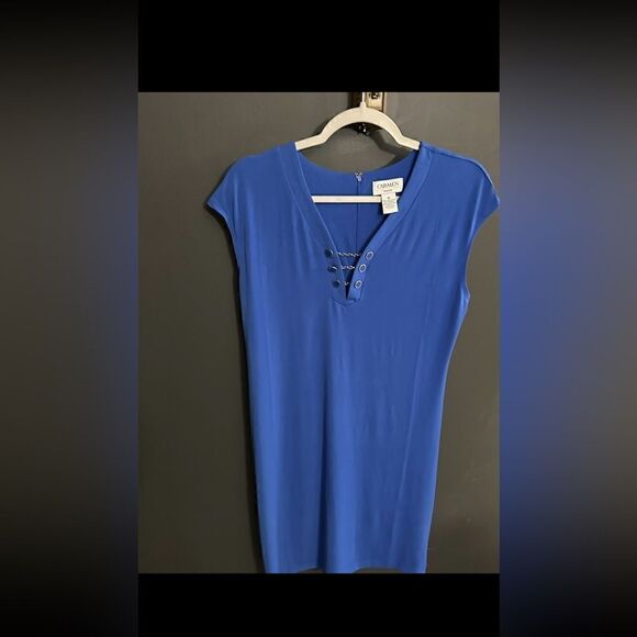 Carmen Marc Valvo Shift Shirt Dress Royal Blue EUC Size Medium - Picture 3 of 7